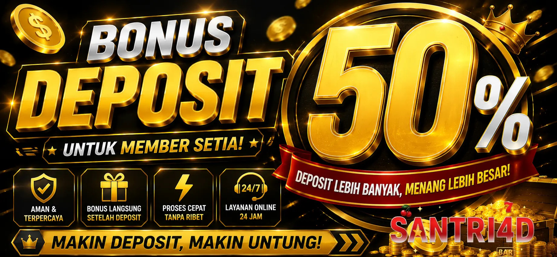 Bonus Deposit Setiap Hari 50% Di Santri4d